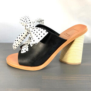 Dolce Vita Amber Retro Chunky Heels Sandals Women 6 Black White Polka Dot Bow